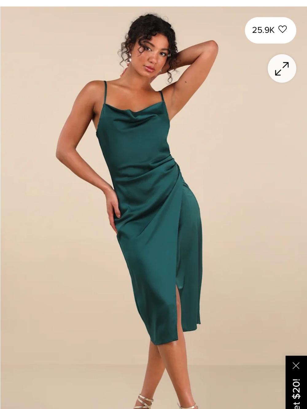 Lulu's Emerald Green Satin Cowl Neck Midi Dress